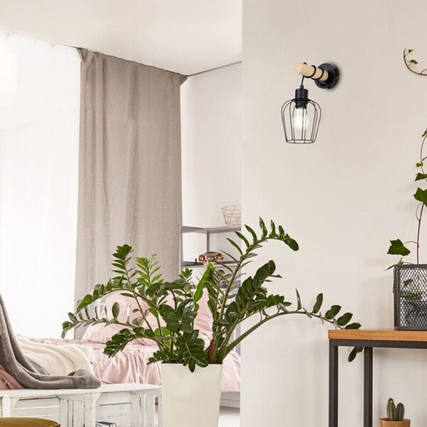 LAMPADA DA PARETE FABIAN INDOOR METAL-WOOD WALL LAMP, E27 1X MAX 40W/MATT - immagine 2