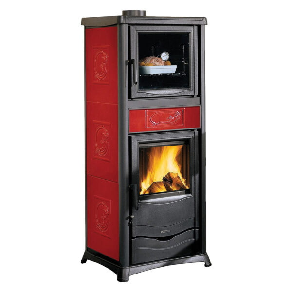 TERMOSTUFA A LEGNA 'TERMOROSSELLA PLUS FORNO DSA 4.0' 11,1 kW - colore bordeaux