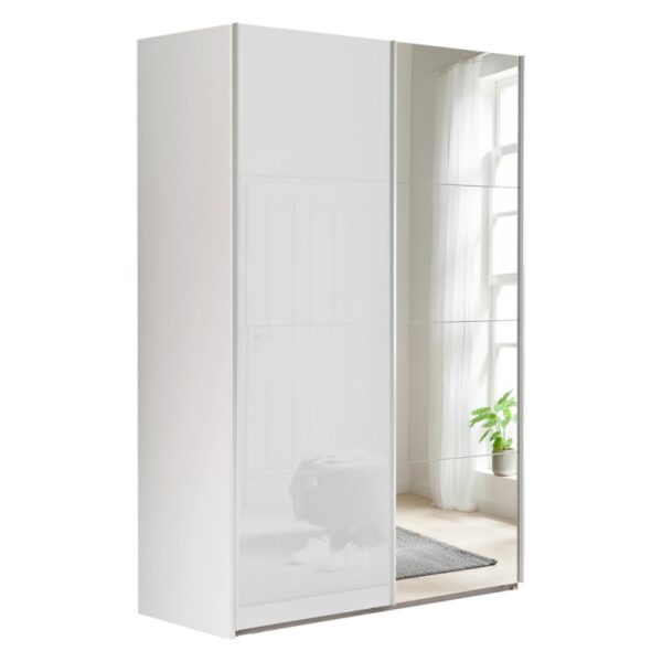 ARMADIO SCORREVOLE CON ANTA A SPECCHIO LINEA 'SYSTEMA' CM. 150 x 67 x H.222 - BIANCO + BIANCO LACCATO